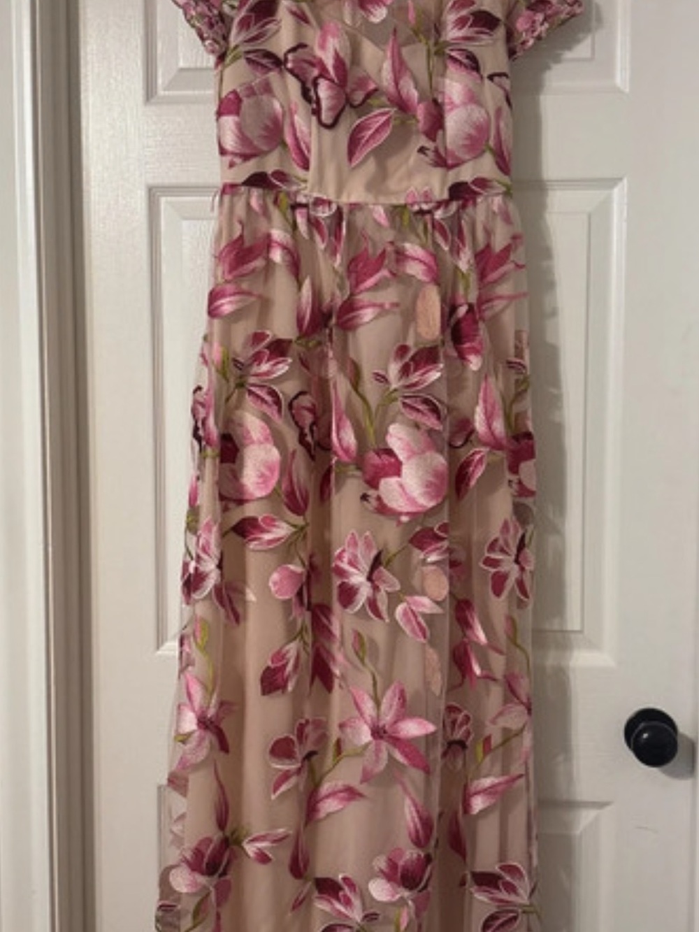 Adrianna Papell Pink Floral Embroidered Maxi Skirt on Beige